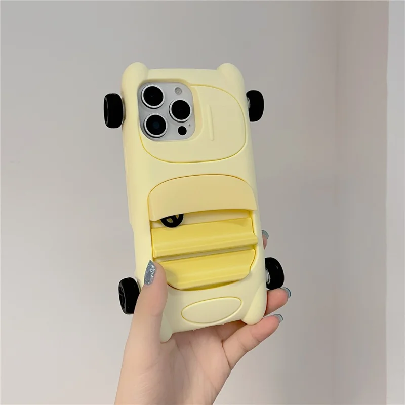 For iPhone 16 Pro Max Silicone Case Cute Sports Car Style Shockproof Phone Cover - Yellow