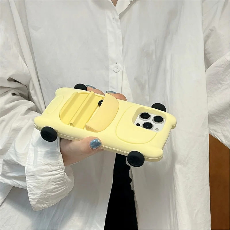 For iPhone 16 Pro Max Silicone Case Cute Sports Car Style Shockproof Phone Cover - Yellow