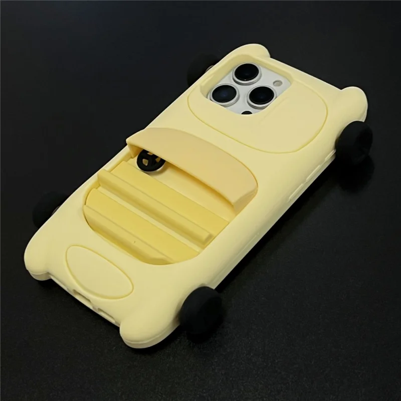 For iPhone 16 Pro Max Silicone Case Cute Sports Car Style Shockproof Phone Cover - Yellow