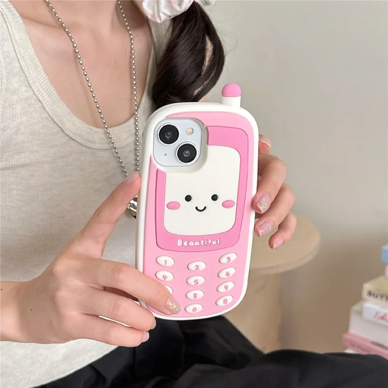 For iPhone 15 Silicone Case Cute Smile Face Phone Style Shockproof Durable Phone Cover