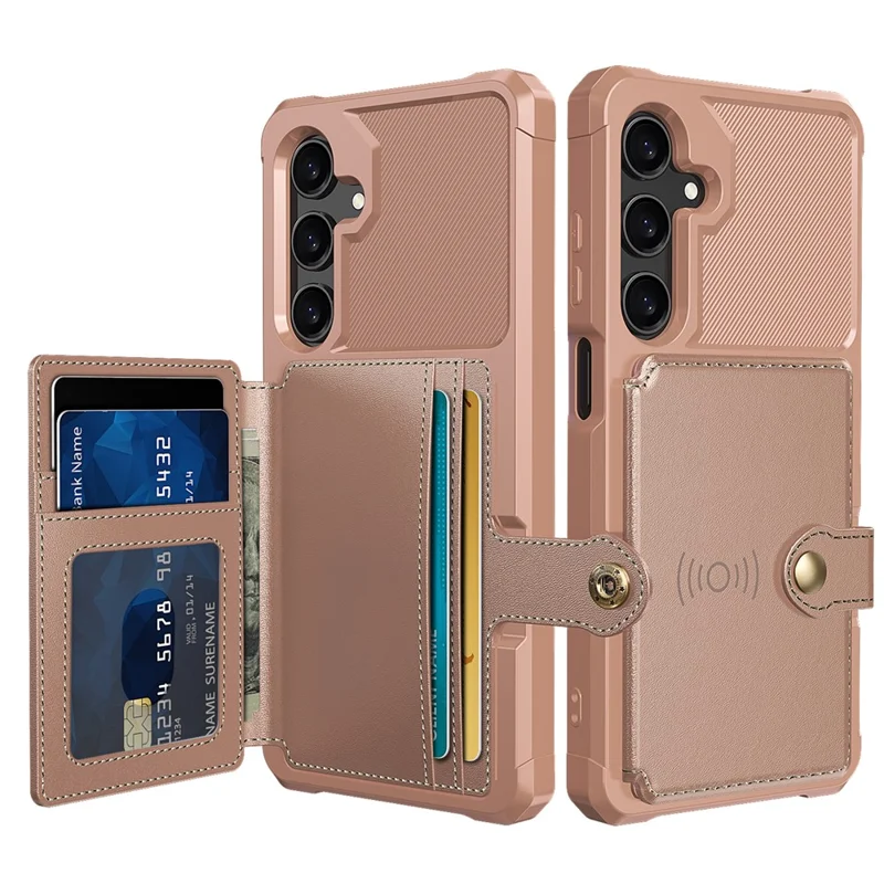 For Samsung Galaxy A26 5G Case with Card Holder PU Leather + TPU Phone Back Cover - Pink