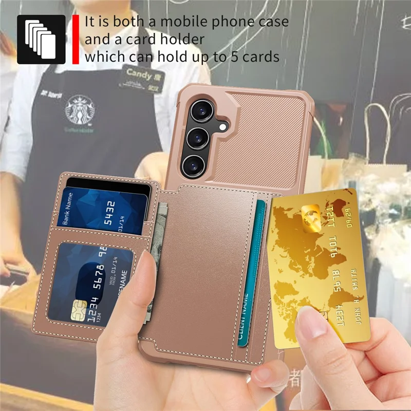 For Samsung Galaxy A26 5G Case with Card Holder PU Leather + TPU Phone Back Cover - Pink