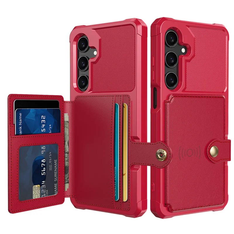 For Samsung Galaxy A26 5G Case with Card Holder PU Leather + TPU Phone Back Cover - Red