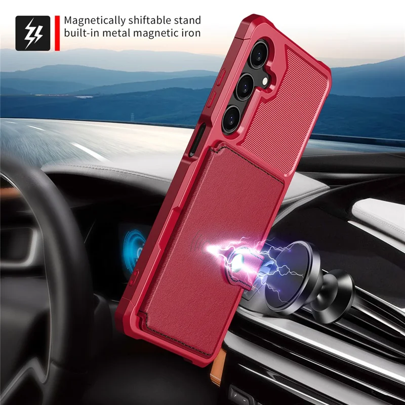 For Samsung Galaxy A26 5G Case with Card Holder PU Leather + TPU Phone Back Cover - Red
