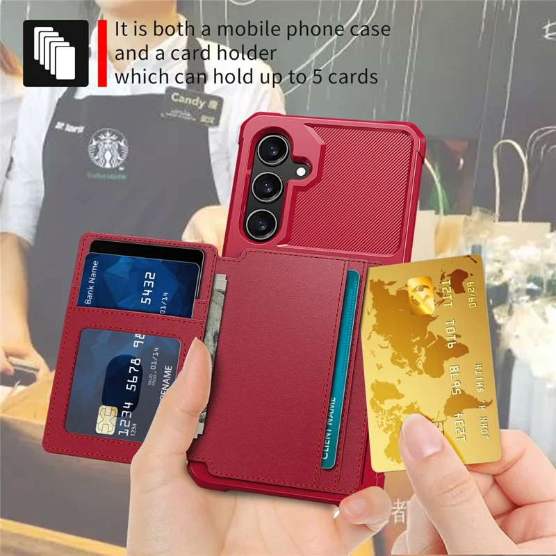 For Samsung Galaxy A26 5G Case with Card Holder PU Leather + TPU Phone Back Cover - Red