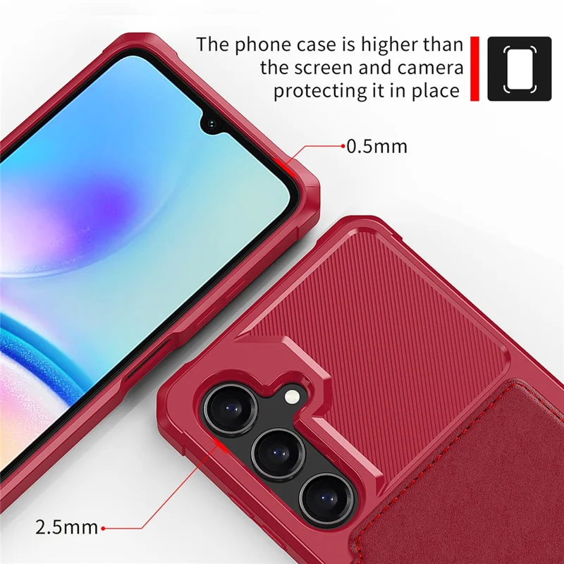 For Samsung Galaxy A26 5G Case with Card Holder PU Leather + TPU Phone Back Cover - Red