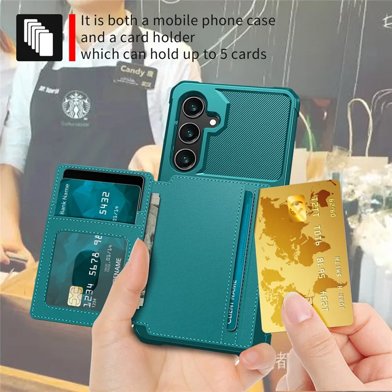 For Samsung Galaxy A16 4G / 5G Case with Card Holder PU Leather + TPU Phone Back Cover - Green