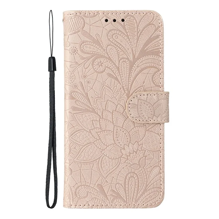 For Realme 14x (India) 5G Case Lace Flowers PU Leather Flip Wallet Phone Cover - Rose Gold