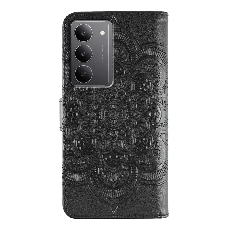 For Realme 14x (India) 5G / C75 4G / 5G / C71 4G / 14x 5G / V70 5G / P3x 5G / V60 Pro 5G Case Leather Mandala Imprinted Phone Cover with Strap - Black