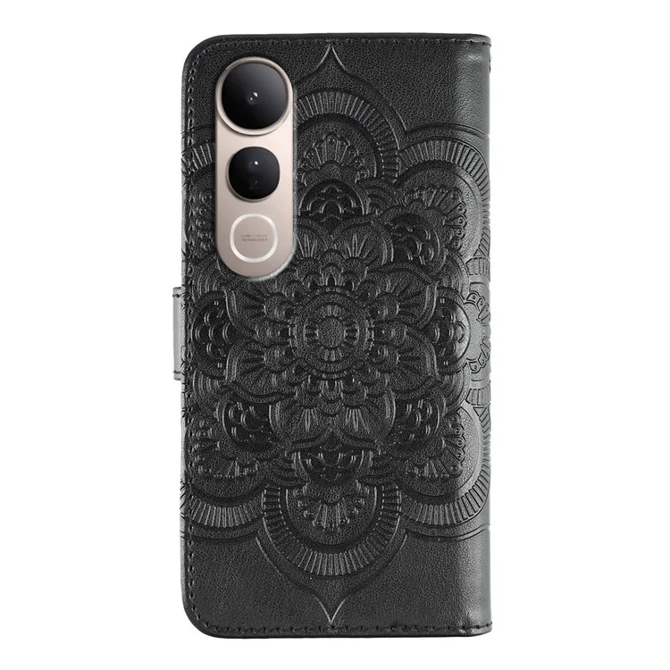 Für vivo V50 Lite 4G / 5G Hülle PU-Leder Mandala-Muster Design Brieftasche Handyhülle - Schwarz