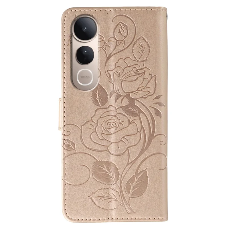 For vivo V50 Lite 4G / 5G Case Wallet Stand Imprinted Rose Butterfly PU Leather Phone Cover - Rose Gold