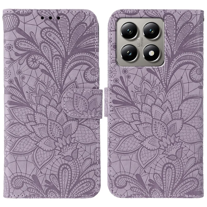 For Xiaomi 14T Case Lace Flowers PU Leather Flip Wallet Phone Cover - Purple