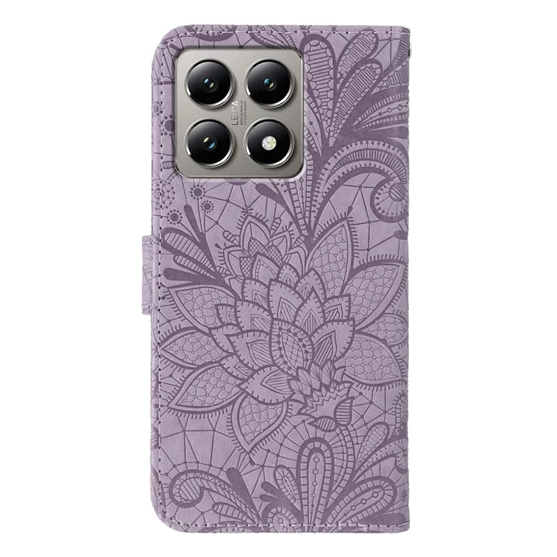 For Xiaomi 14T Case Lace Flowers PU Leather Flip Wallet Phone Cover - Purple