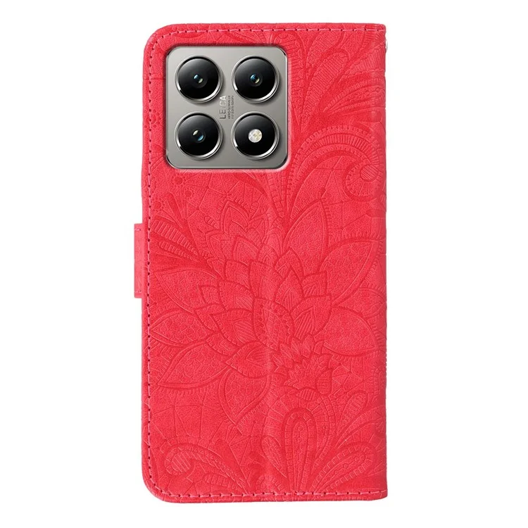 For Xiaomi 14T Pro Case Lace Flowers PU Leather Flip Wallet Phone Cover - Red