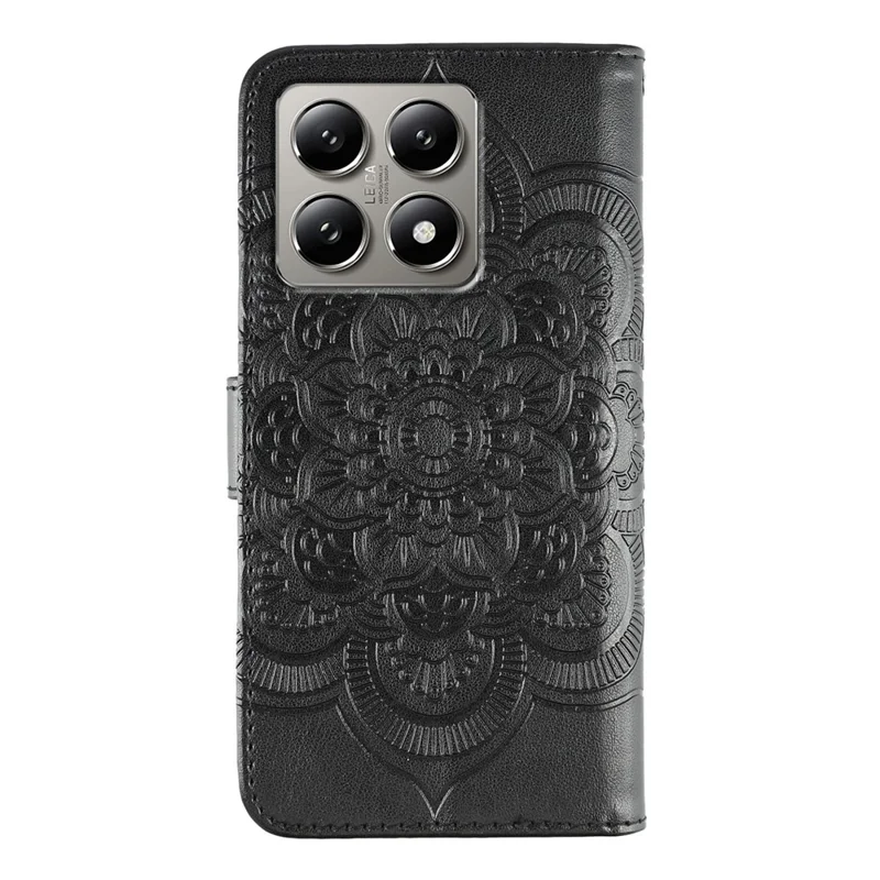 For Xiaomi 14T Case PU Leather Mandala Imprinted Design Wallet Phone Cover with Wrist Strap - Black