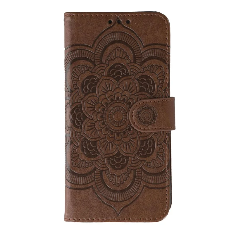 For Xiaomi 14T Pro Case PU Leather Mandala Imprinted Design Wallet Phone Cover with Wrist Strap - Brown