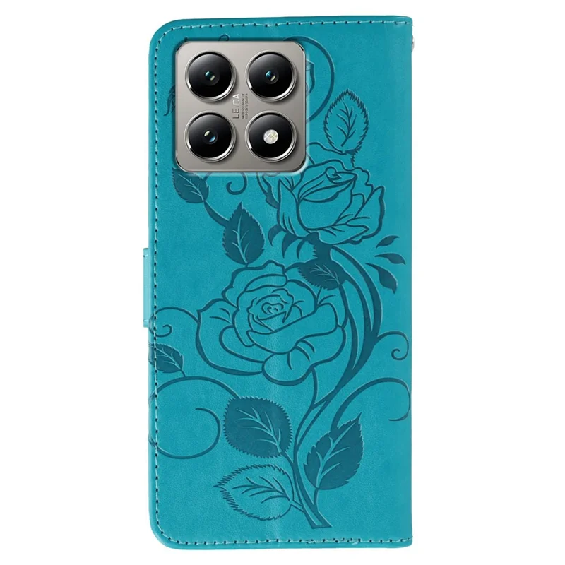 For Xiaomi 14T Case Wallet Stand Imprinted Rose Butterfly PU Leather Phone Cover - Blue