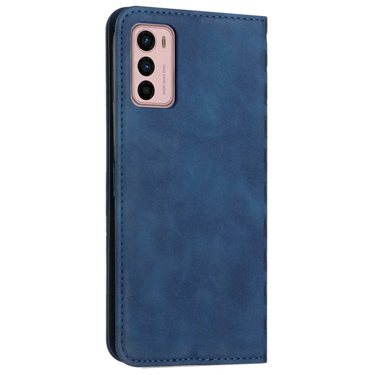 Caixa de Telefone de Couro PU Para Motorola Moto G42 4G, Padrão de Rhombus Impresso Tampa da Pele Tampa Flip Stand Stand Stand Protetive Shell - Safira
