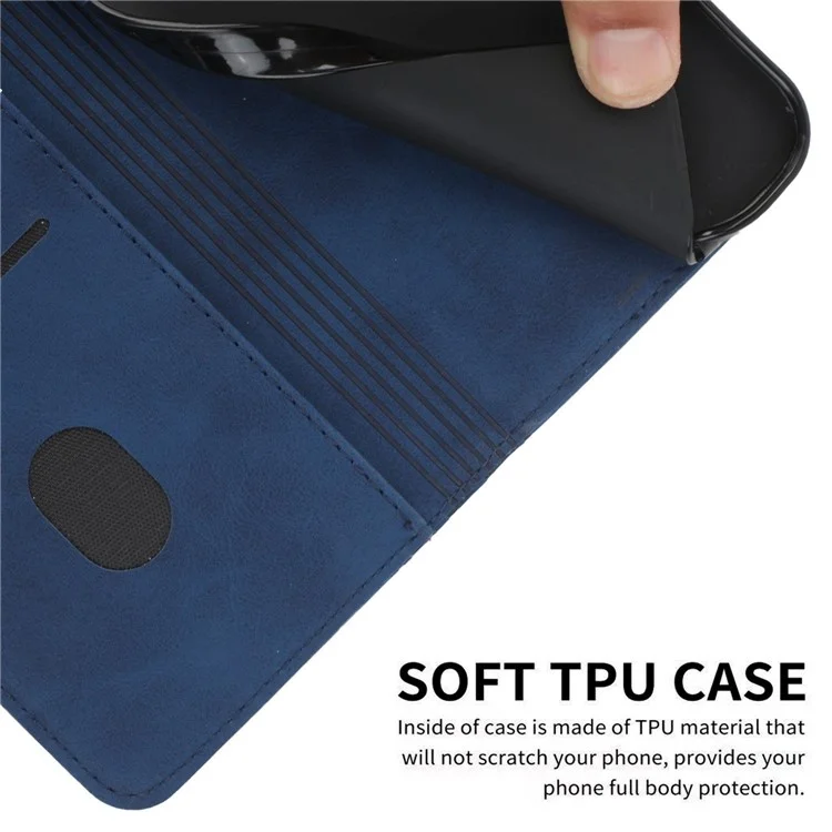 Caixa de Telefone de Couro PU Para Motorola Moto G42 4G, Padrão de Rhombus Impresso Tampa da Pele Tampa Flip Stand Stand Stand Protetive Shell - Safira