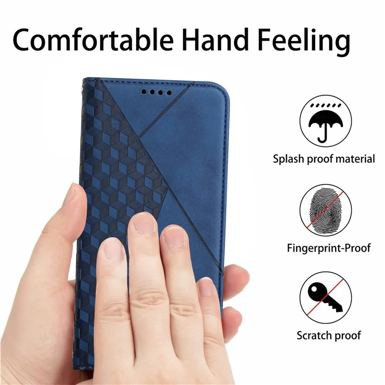 Caixa de Telefone de Couro PU Para Motorola Moto G42 4G, Padrão de Rhombus Impresso Tampa da Pele Tampa Flip Stand Stand Stand Protetive Shell - Safira