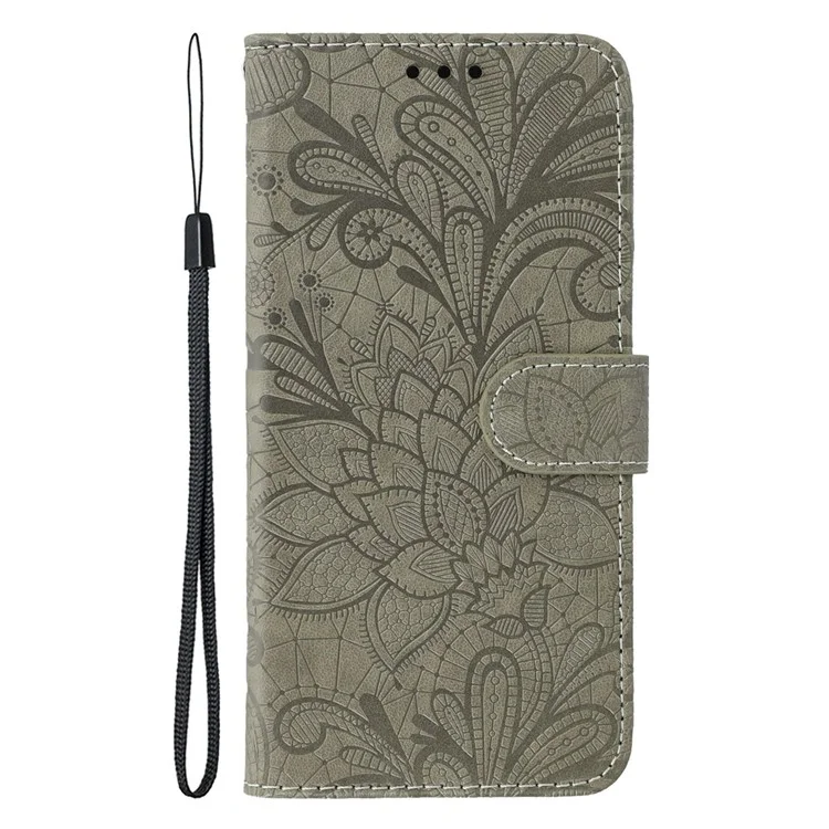 For Xiaomi Poco F7 Pro 5G / Redmi K80 5G Case Lace Flowers PU Leather Flip Wallet Phone Cover - Grey