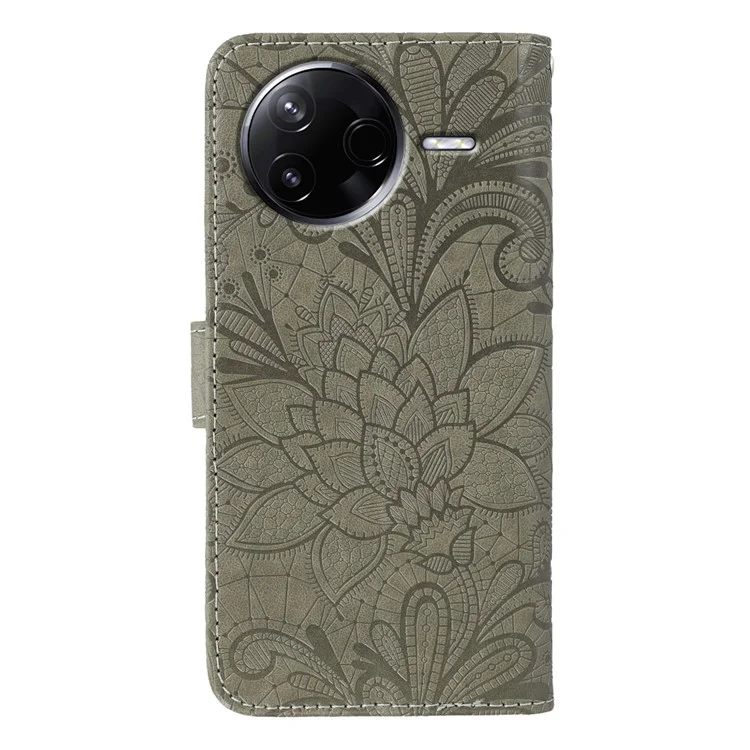 For Xiaomi Poco F7 Pro 5G / Redmi K80 5G Case Lace Flowers PU Leather Flip Wallet Phone Cover - Grey