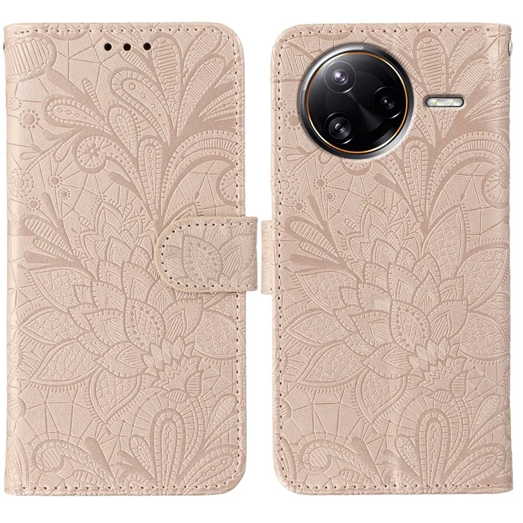 For Xiaomi Poco F7 Ultra 5G / Redmi K80 Pro 5G Case Lace Flowers PU Leather Flip Wallet Phone Cover - Rose Gold