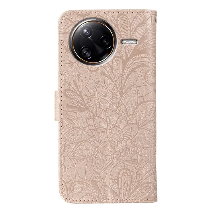 For Xiaomi Poco F7 Ultra 5G / Redmi K80 Pro 5G Case Lace Flowers PU Leather Flip Wallet Phone Cover - Rose Gold