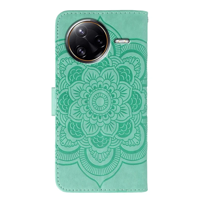For Xiaomi Poco F7 Ultra 5G / Redmi K80 Pro 5G Case PU Leather Mandala Imprinted Design Wallet Phone Cover with Wrist Strap - Green