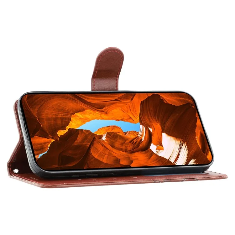 Für Xiaomi Poco F7 Ultra 5G / Redmi K80 Pro 5G Hülle Brieftasche Ständer Geprägter Rosen-Schmetterling PU-Leder Handyhülle - Braun