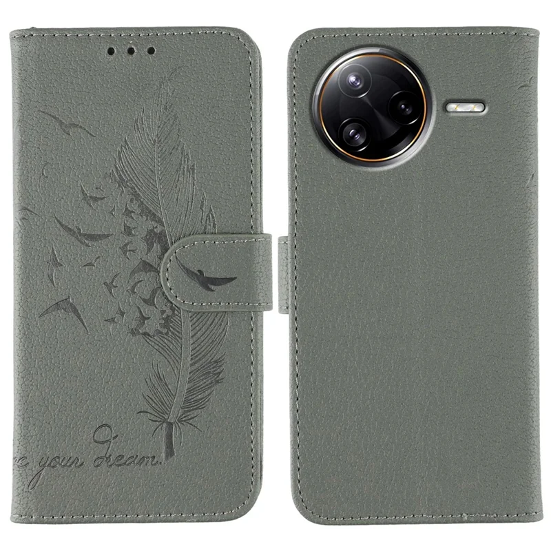 For Xiaomi Poco F7 Ultra 5G / Redmi K80 Pro 5G Case Feather Imprint PU Leather Wallet Phone Cover - Grey