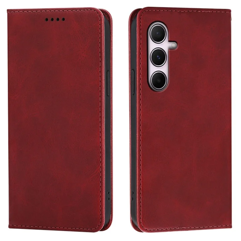 For Samsung Galaxy A55 5G Case Wallet Calf Texture Leather Phone Cover with Hidden Magnetic Closure - Red