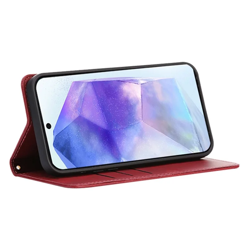 For Samsung Galaxy A55 5G Case Wallet Calf Texture Leather Phone Cover with Hidden Magnetic Closure - Red