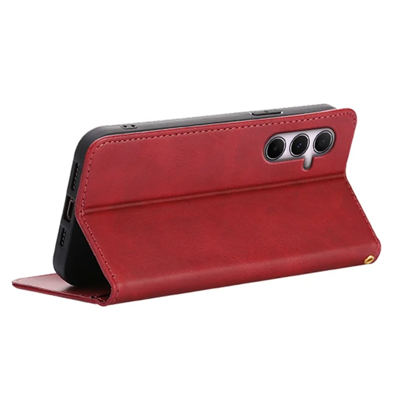 For Samsung Galaxy A55 5G Case Wallet Calf Texture Leather Phone Cover with Hidden Magnetic Closure - Red