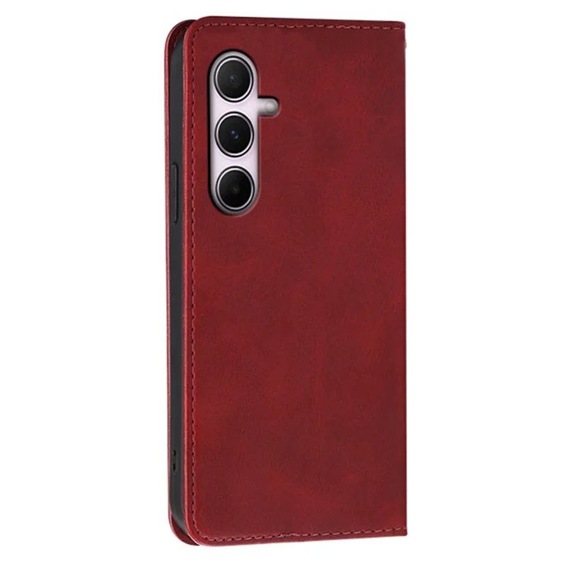 For Samsung Galaxy A55 5G Case Wallet Calf Texture Leather Phone Cover with Hidden Magnetic Closure - Red
