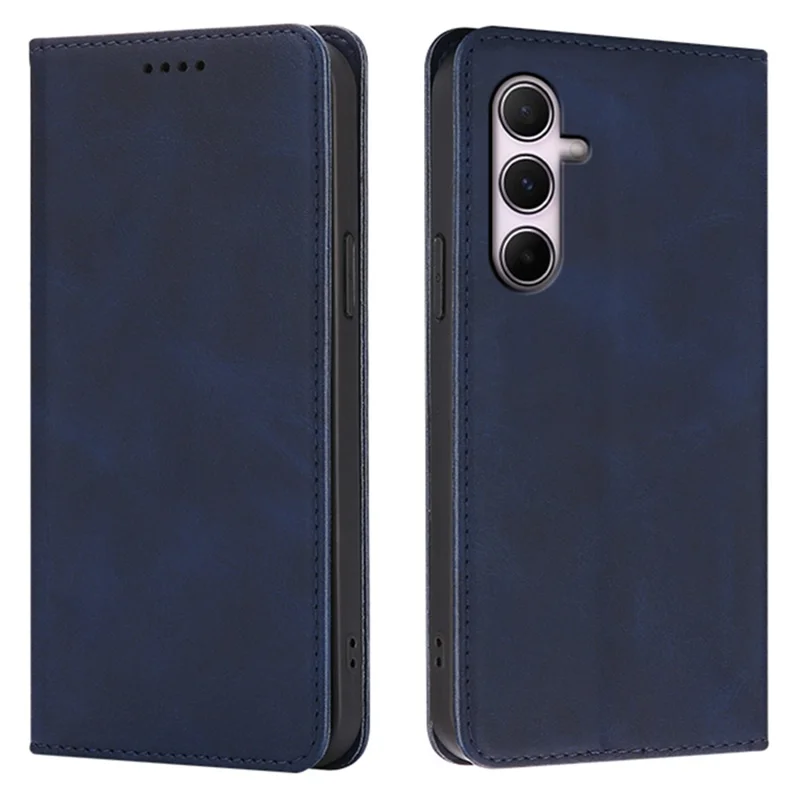 For Samsung Galaxy A35 5G Case Wallet Calf Texture Leather Phone Cover with Hidden Magnetic Closure - Blue