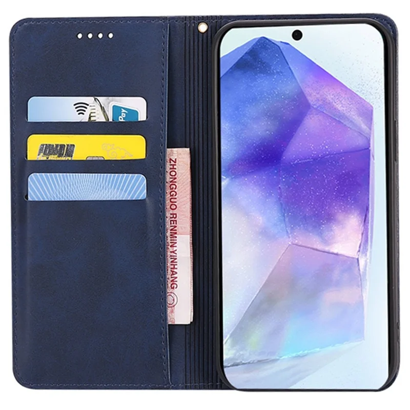 For Samsung Galaxy A35 5G Case Wallet Calf Texture Leather Phone Cover with Hidden Magnetic Closure - Blue