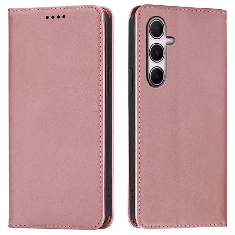 For Samsung Galaxy A25 5G (Global) (161.0mm) Case Wallet Calf Texture Leather Phone Cover with Hidden Magnetic Closure - Rose Gold