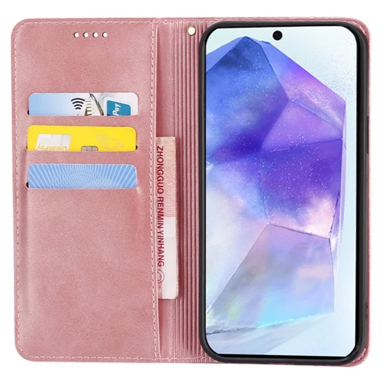 For Samsung Galaxy A25 5G (Global) (161.0mm) Case Wallet Calf Texture Leather Phone Cover with Hidden Magnetic Closure - Rose Gold
