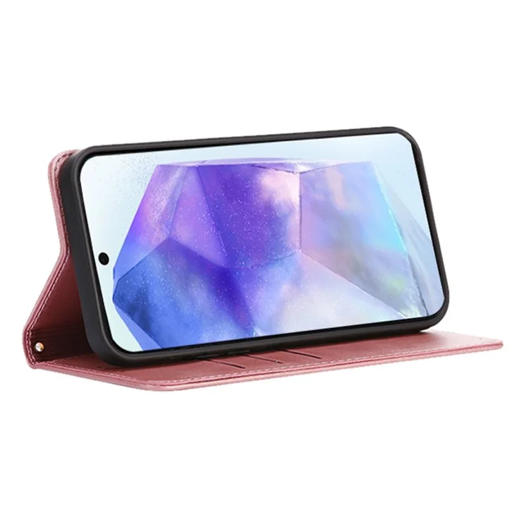 For Samsung Galaxy A25 5G (Global) (161.0mm) Case Wallet Calf Texture Leather Phone Cover with Hidden Magnetic Closure - Rose Gold