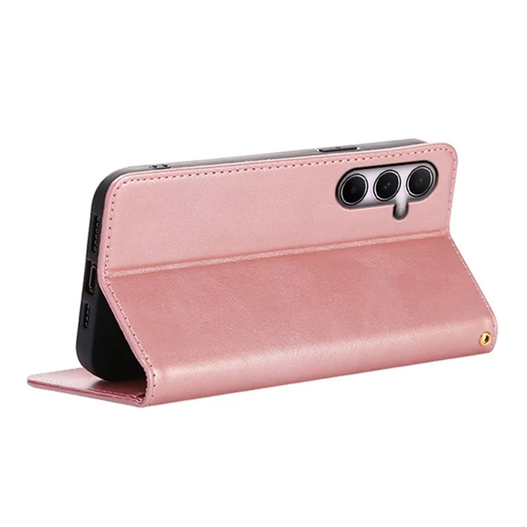 For Samsung Galaxy A25 5G (Global) (161.0mm) Case Wallet Calf Texture Leather Phone Cover with Hidden Magnetic Closure - Rose Gold