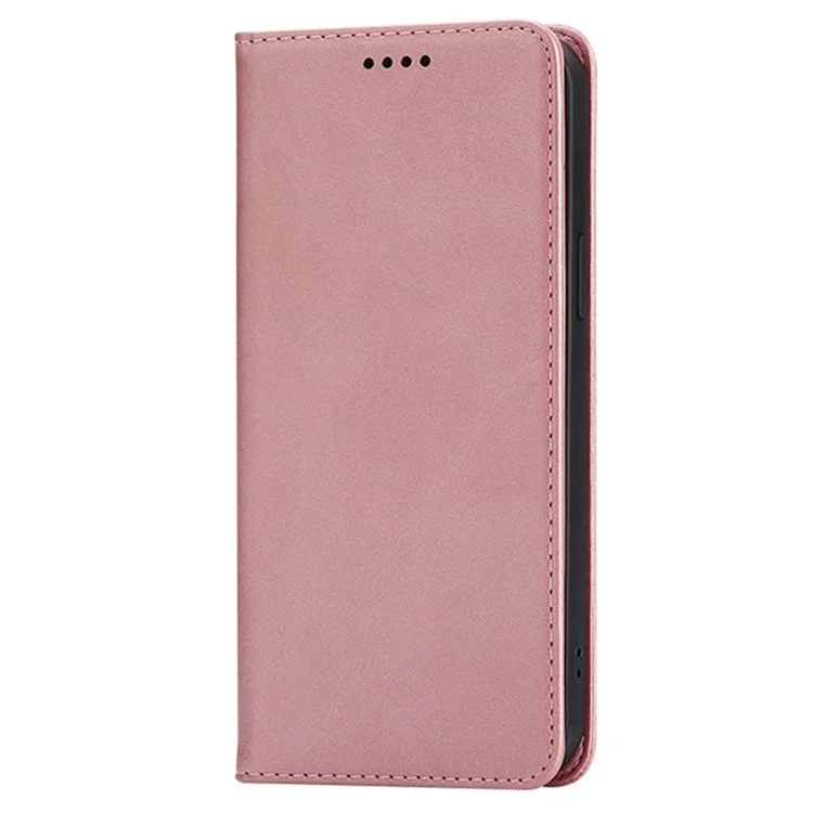 For Samsung Galaxy A25 5G (Global) (161.0mm) Case Wallet Calf Texture Leather Phone Cover with Hidden Magnetic Closure - Rose Gold