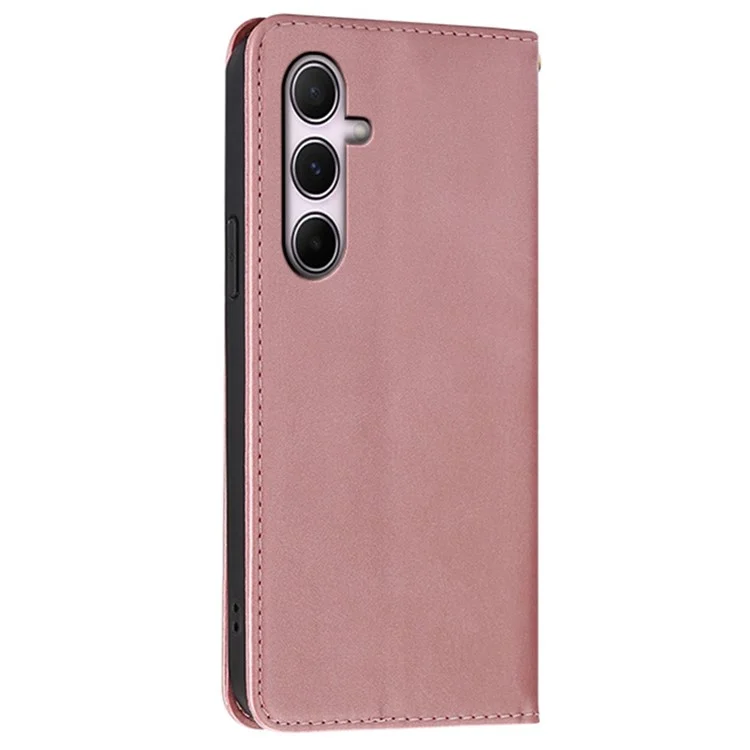 For Samsung Galaxy A25 5G (Global) (161.0mm) Case Wallet Calf Texture Leather Phone Cover with Hidden Magnetic Closure - Rose Gold