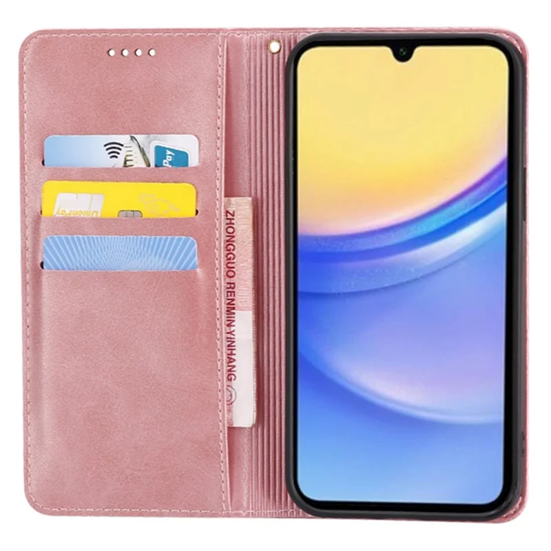 Чехол-книжка для Samsung Galaxy A05s 4G с кожаной текстурой телёнка и скрытым магнитным замком - розовое золото