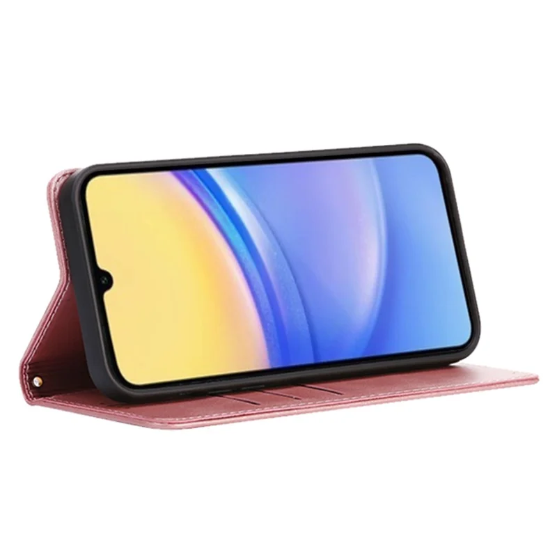 Чехол-книжка для Samsung Galaxy A05s 4G с кожаной текстурой телёнка и скрытым магнитным замком - розовое золото