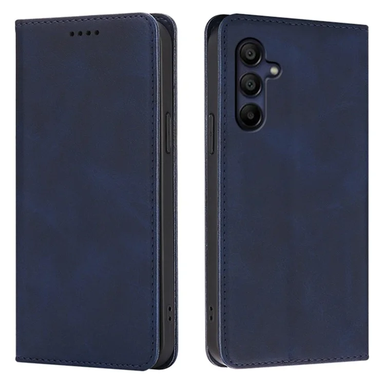 Cover a portafoglio per Samsung Galaxy A06s in pelle effetto vitello con chiusura magnetica nascosta - Blu