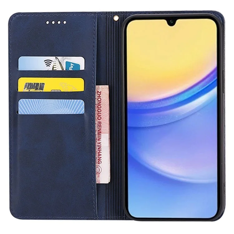 Cover a portafoglio per Samsung Galaxy A06s in pelle effetto vitello con chiusura magnetica nascosta - Blu