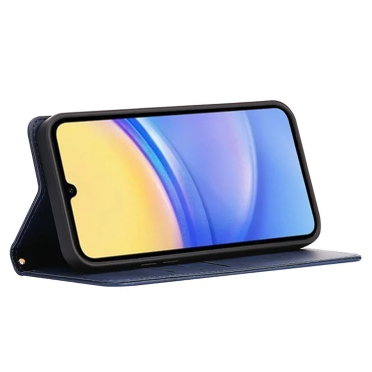 Cover a portafoglio per Samsung Galaxy A06s in pelle effetto vitello con chiusura magnetica nascosta - Blu