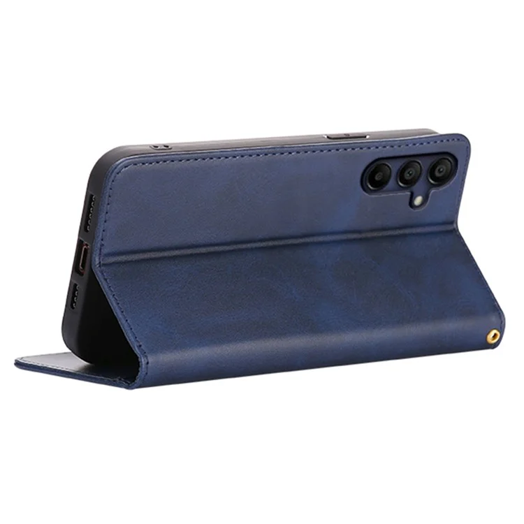 Cover a portafoglio per Samsung Galaxy A06s in pelle effetto vitello con chiusura magnetica nascosta - Blu