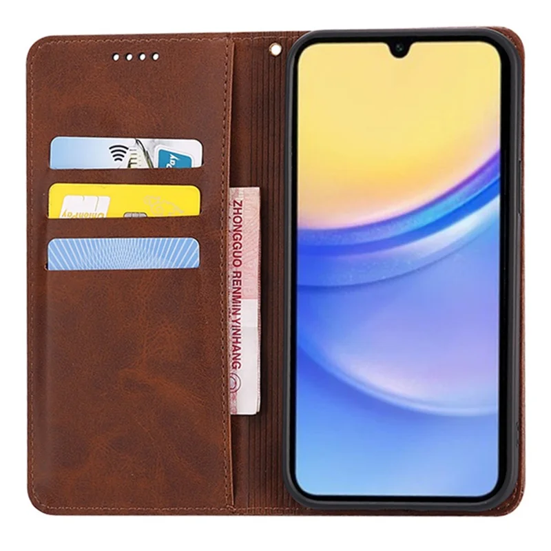 For Samsung Galaxy A06s Case Wallet Calf Texture Leather Phone Cover with Hidden Magnetic Closure - Brown
